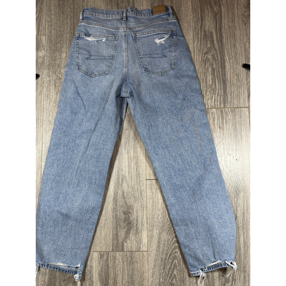 American Eagle Jeans Womens 4 Short Blue High Waist Strigid Straight Destroyed - Picture 4 of 8